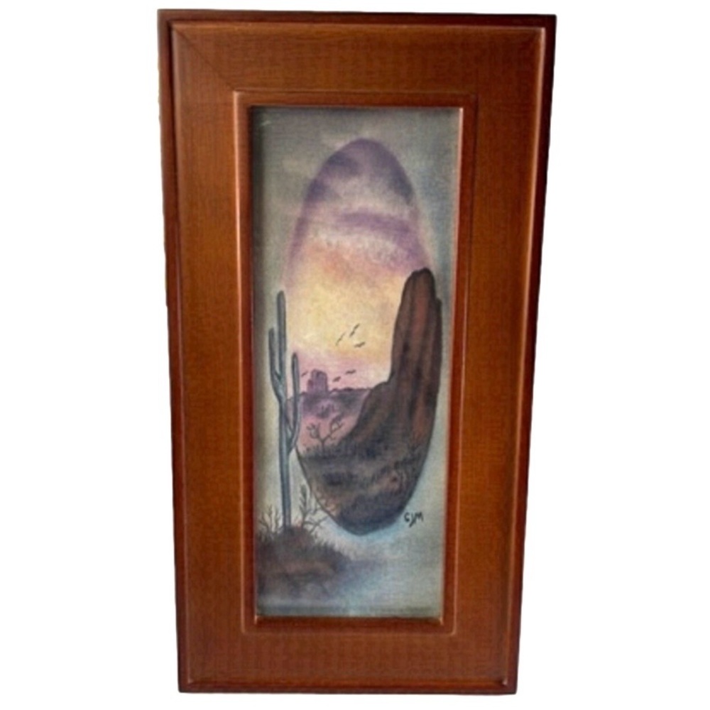 Framed Print Signed CJM Desert Sunset Picture